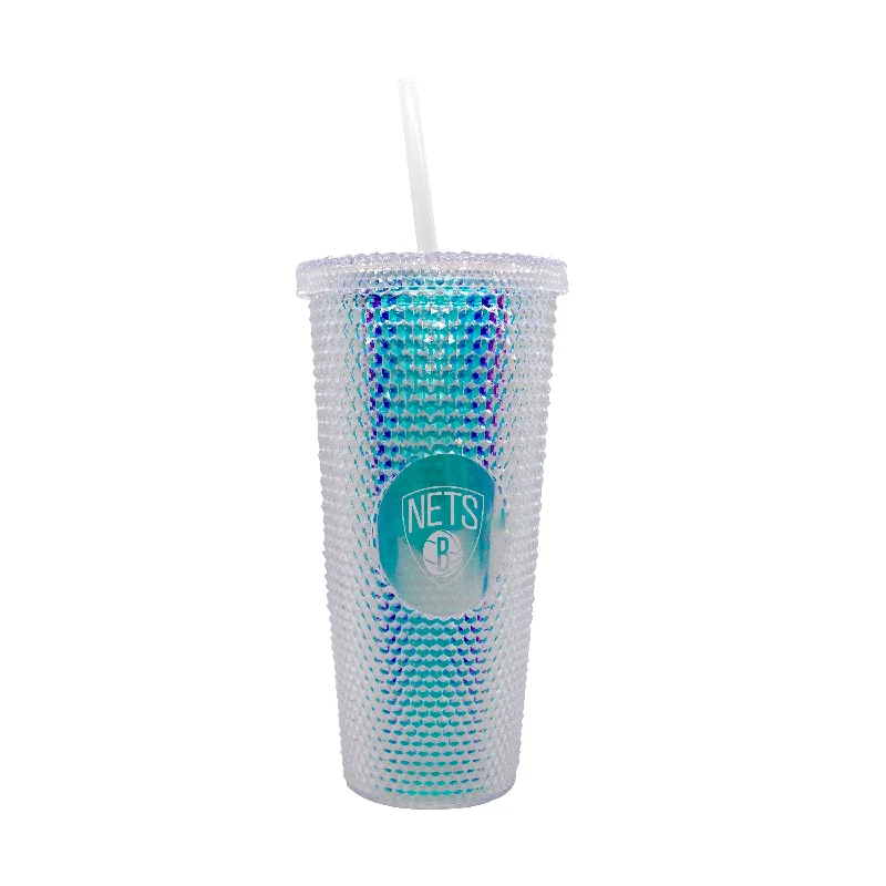 Personalized Team Mugs For Special Guests-Brooklyn Nets 24oz Iridescent Studded Tumbler