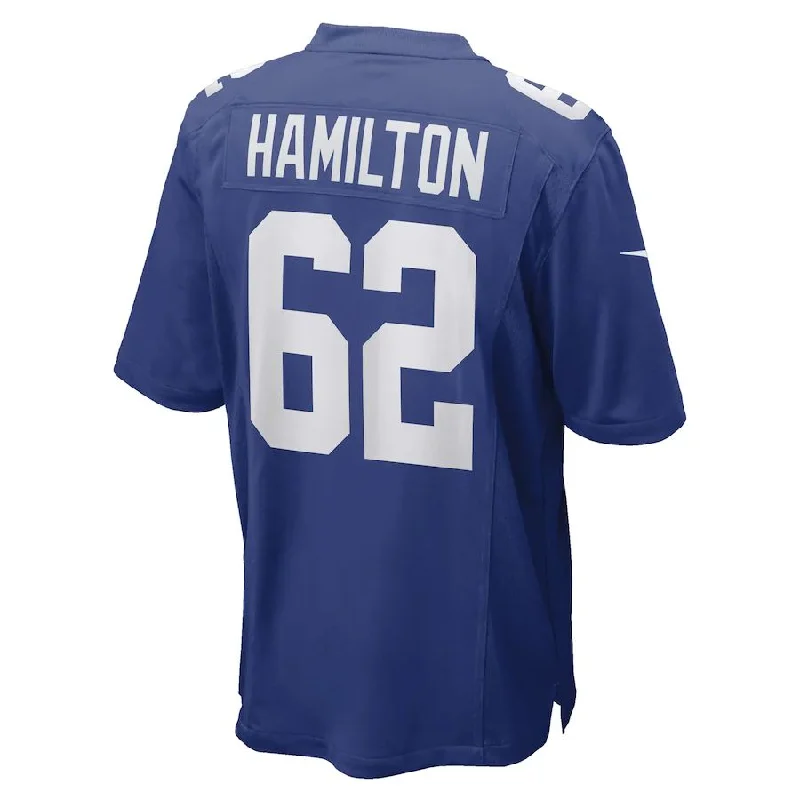 Rugby Jerseys With Custom Colors-NY.Giants #62 Devery Hamilton Royal Game Player Jersey Stitched American Football Jerseys