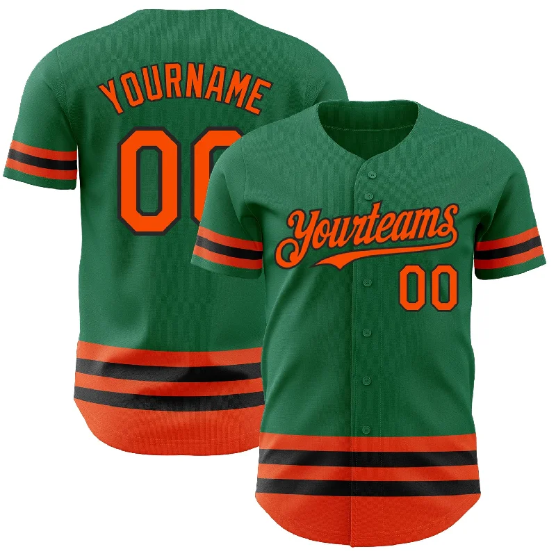 Baseball Jerseys With Player Names & Team Numbers-Custom Kelly Green Orange-Black Line Authentic Baseball Jersey