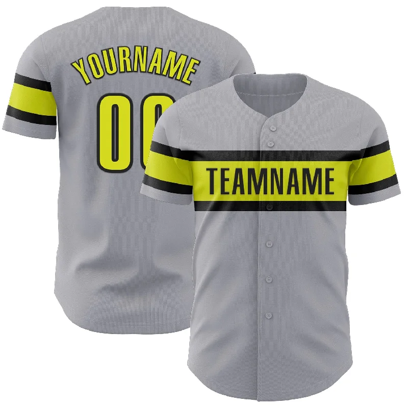 Baseball Jerseys For Special Holiday Events-Custom Gray Neon Yellow-Black Authentic Baseball Jersey