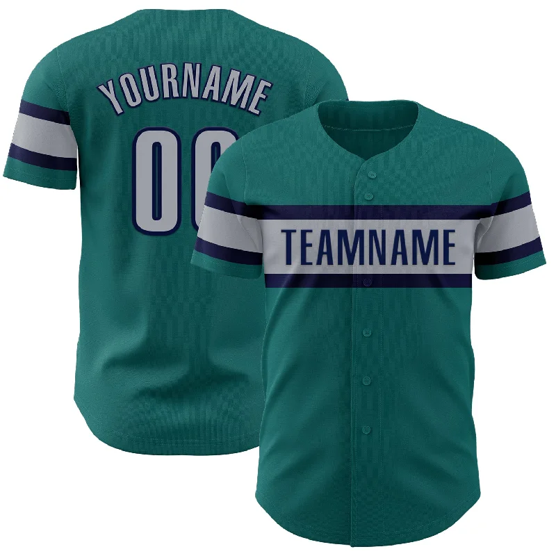 Baseball Jerseys For Special Charity Events-Custom Teal Gray-Navy Authentic Baseball Jersey