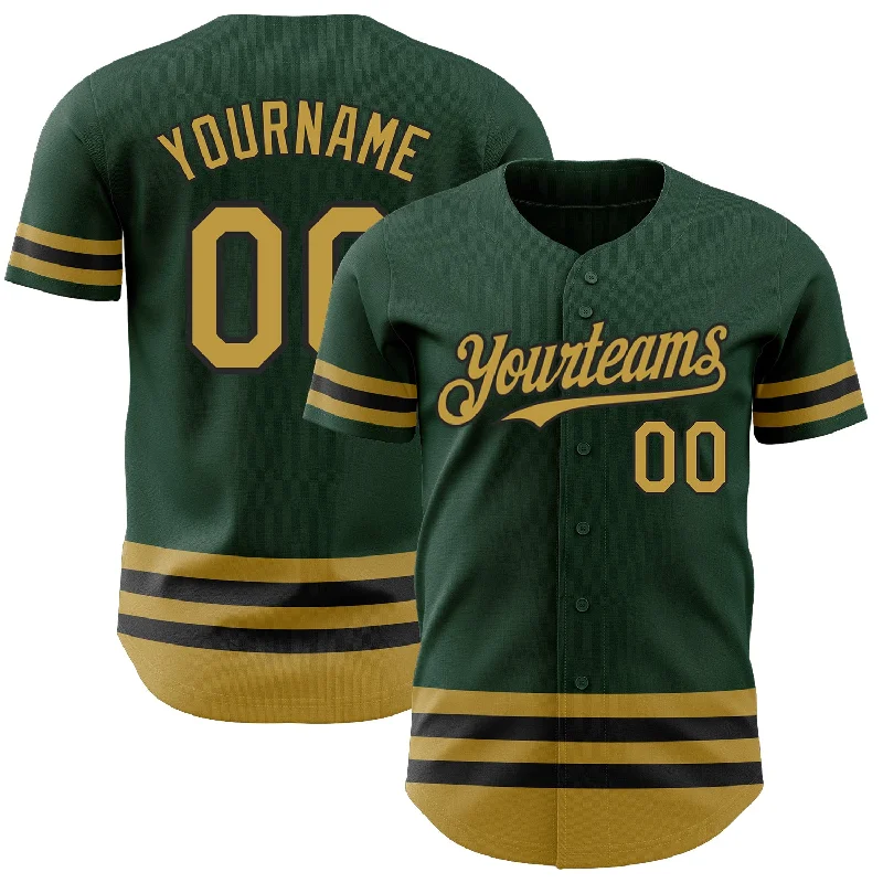 Personalized Baseball Jerseys For Player Recognition-Custom Green Old Gold-Black Line Authentic Baseball Jersey