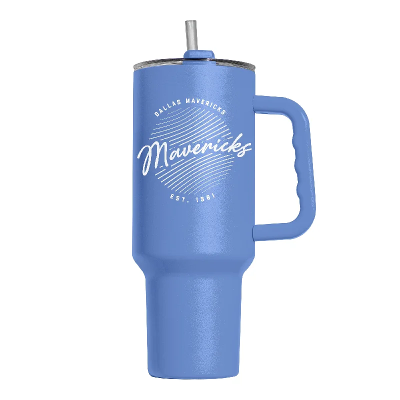 Team Mugs For Sports Tournaments-Dallas Mavericks 40oz Retro Script Powder Coat Tumbler