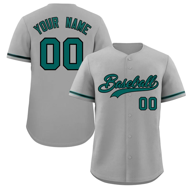 Personalized Baseball Jerseys For Supporters & Fans-Custom Gray Aqua-Black Classic Style Authentic Baseball Jersey