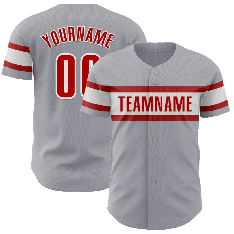 Personalized Baseball Jerseys For Group Orders-Custom Gray Red-White Authentic Baseball Jersey