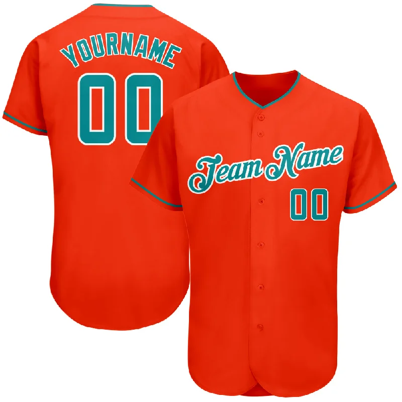 Custom Baseball Jerseys For VIP Events-Custom Orange Teal-White Authentic Baseball Jersey