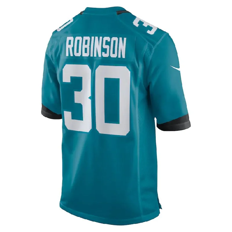 Rugby Jerseys With Custom Weight and Fit-J.Jaguars #30 James Robinson Teal Game Jersey Stitched American Football Jerseys