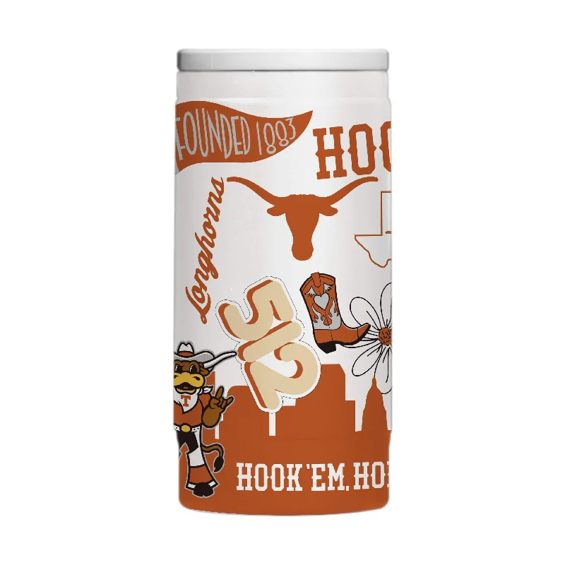 Team Mugs For College & University Teams-Texas 12oz Native Powder Coat Slim Can Coolie