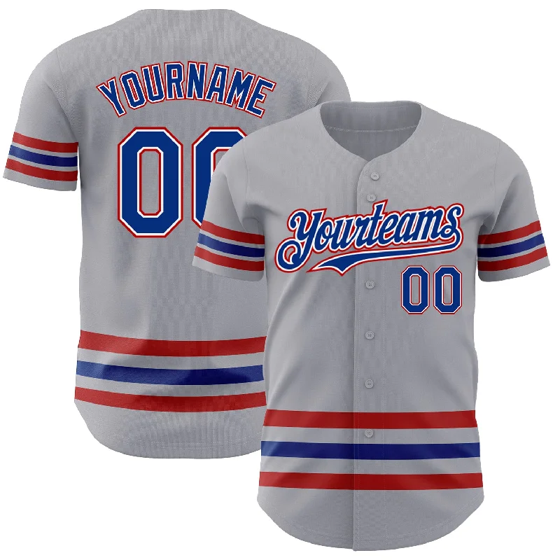 Baseball Jerseys With Custom Name & Number Placement-Custom Gray Royal-Red Line Authentic Baseball Jersey