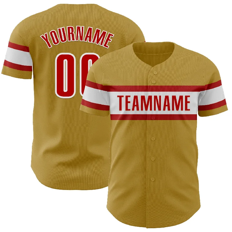 Baseball Jerseys With Custom Embroidery & Logos-Custom Old Gold Red-White Authentic Baseball Jersey