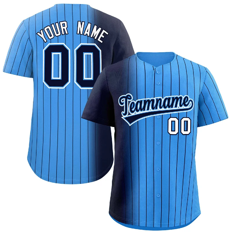 Baseball Jerseys For Fan Engagement-Custom Powder Blue Navy Pinstripe Personalized Gradient Authentic Baseball Jersey