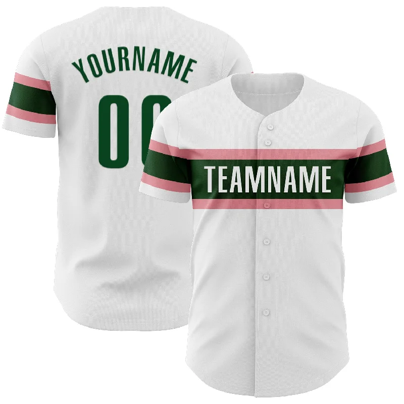 Baseball Jerseys With Custom Logos-Custom White Green-Medium Pink Authentic Baseball Jersey