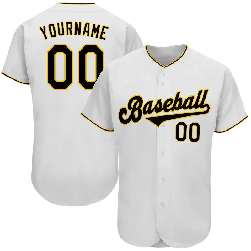 Personalized Baseball Jerseys For Charitable Causes-Custom White Black-Gold Authentic Baseball Jersey