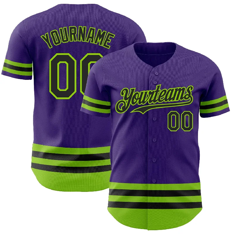 Baseball Jerseys With Custom Names-Custom Purple Black-Neon Green Line Authentic Baseball Jersey