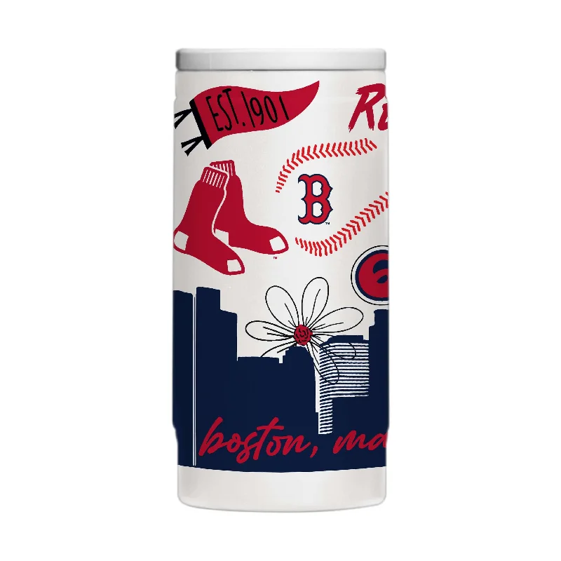 Personalized Team Mugs For Family & Friends-Boston Red Sox 12oz Native Powder Coat Slim Can Coolie