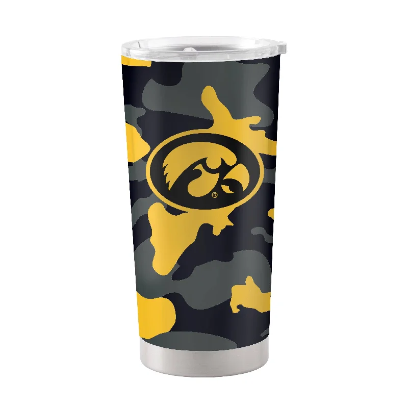 Personalized Team Mugs With Special Emblems-Iowa 20oz Camo Stainless Steel Tumbler