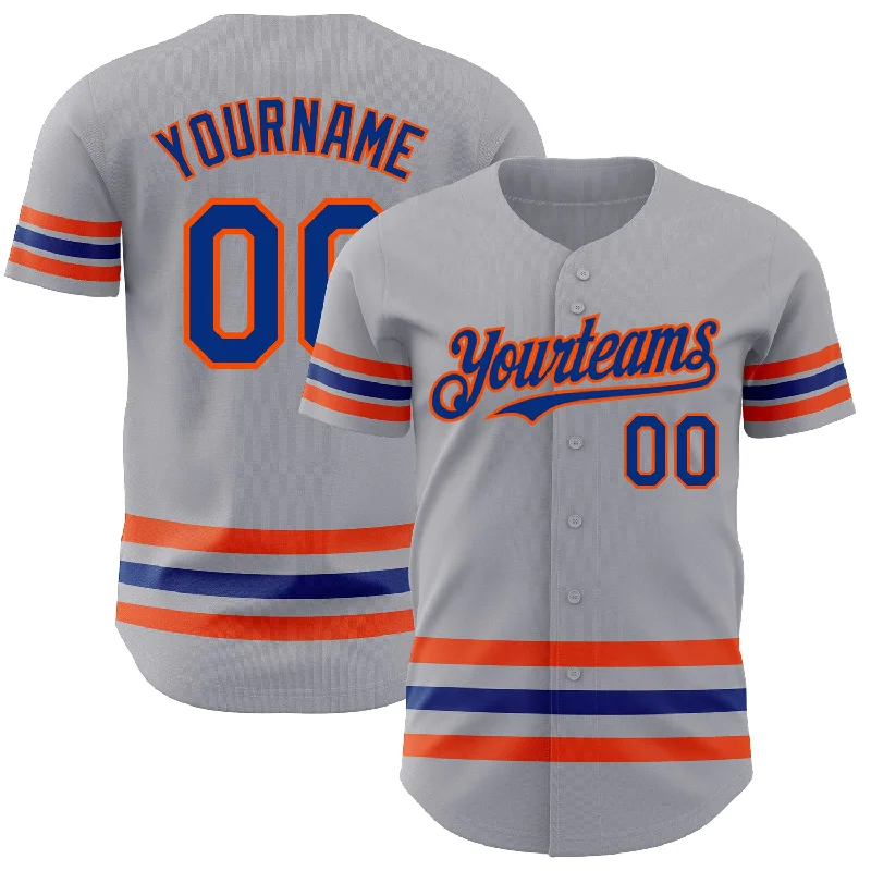 Personalized Baseball Jerseys For Major Leagues-Custom Gray Royal-Orange Line Authentic Baseball Jersey