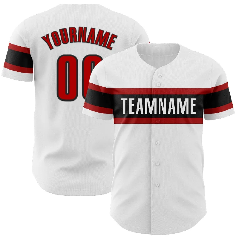 Baseball Jerseys With Team Mascots & Logos-Custom White Red-Black Authentic Baseball Jersey