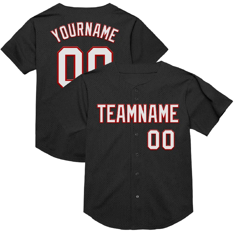 Custom Baseball Jerseys With Custom Colors-Custom Black White-Red Mesh Authentic Throwback Baseball Jersey