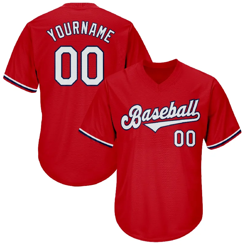 Personalized Baseball Jerseys For Event Customization-Custom Red White-Navy Authentic Throwback Rib-Knit Baseball Jersey Shirt