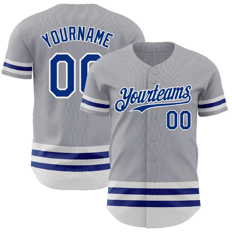 Custom Baseball Jerseys For Special Promotions-Custom Gray Royal-White Line Authentic Baseball Jersey