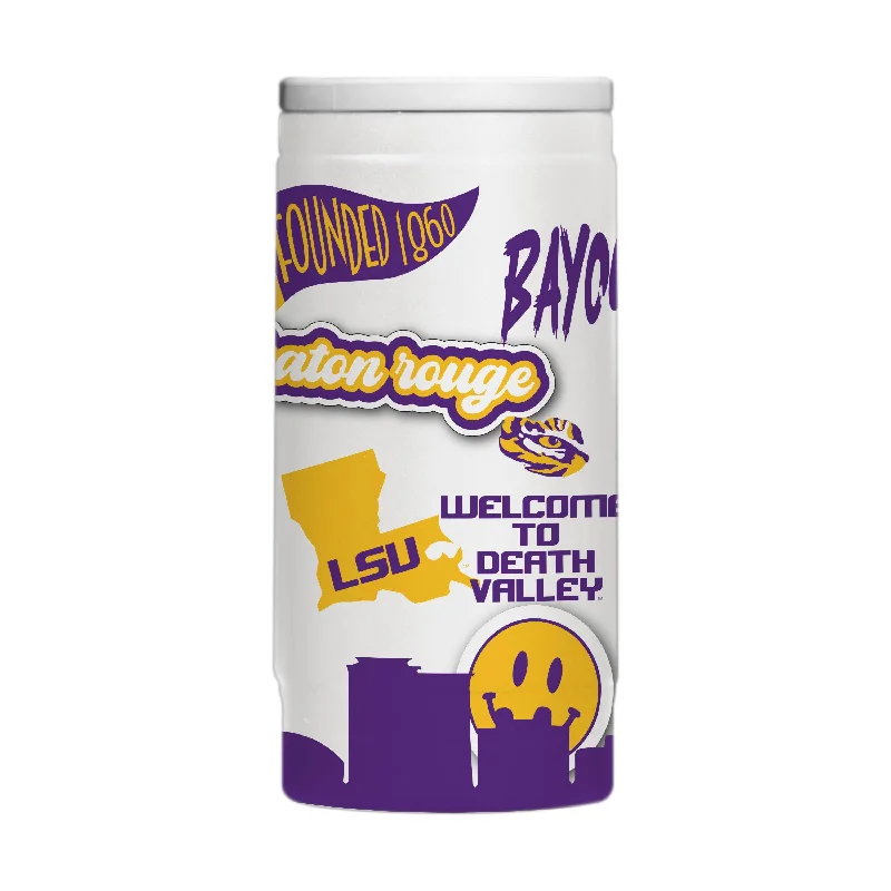 Custom Team Mugs For Fundraisers-LSU 12oz Native Powder Coat Slim Can Coolie