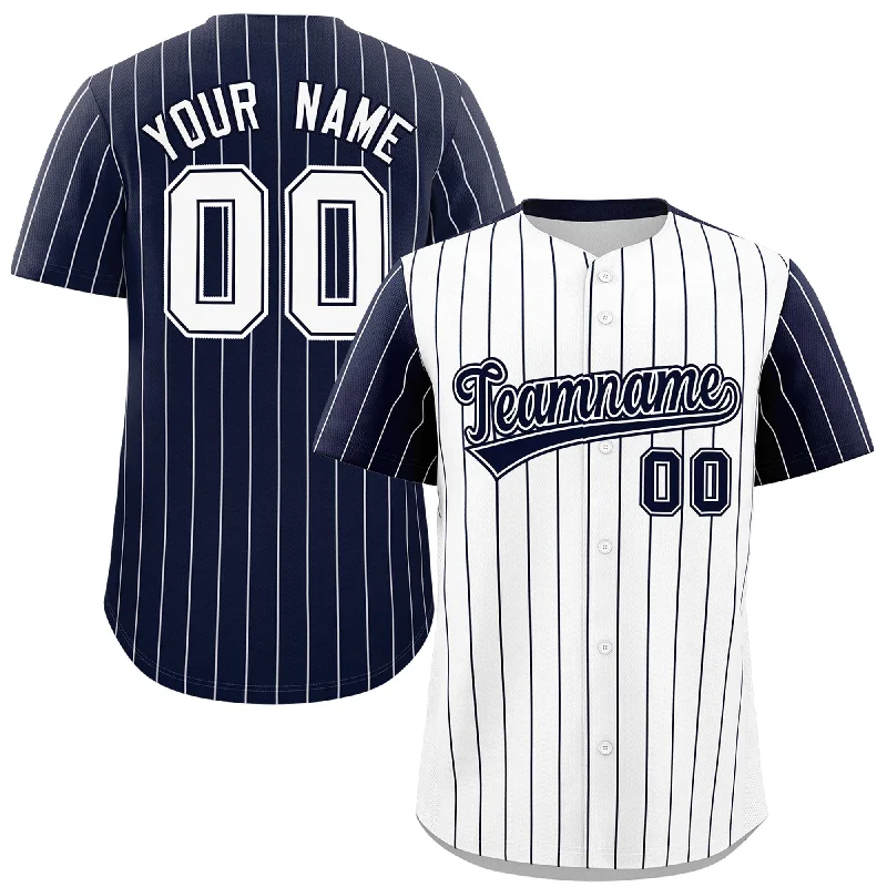 Baseball Jerseys For Community Tournaments-Custom White Navy Pinstripe Personalized Raglan Sleeves Authentic Baseball Jersey