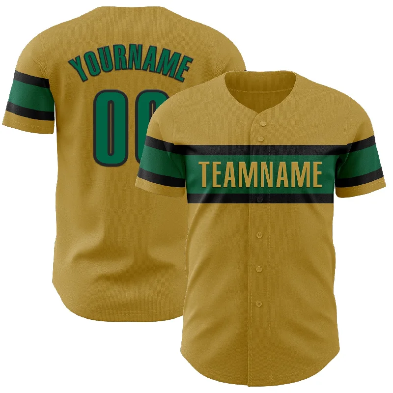 Custom Baseball Jerseys With Custom Graphics-Custom Old Gold Kelly Green-Black Authentic Baseball Jersey