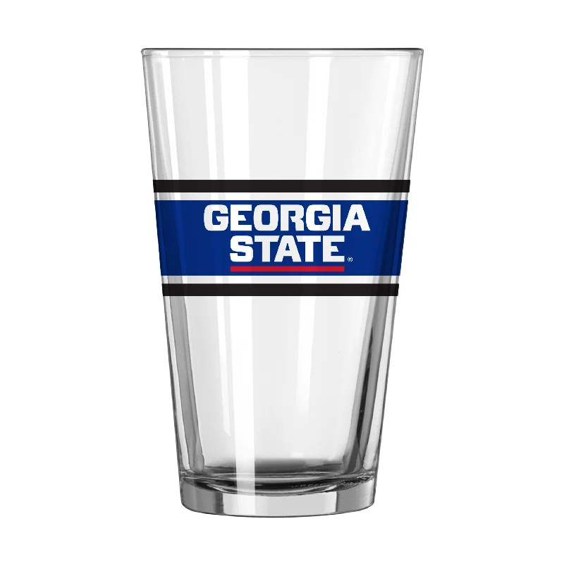 Custom Team Mugs For Team Building Events-Georgia State 16oz Stripe Pint Glass