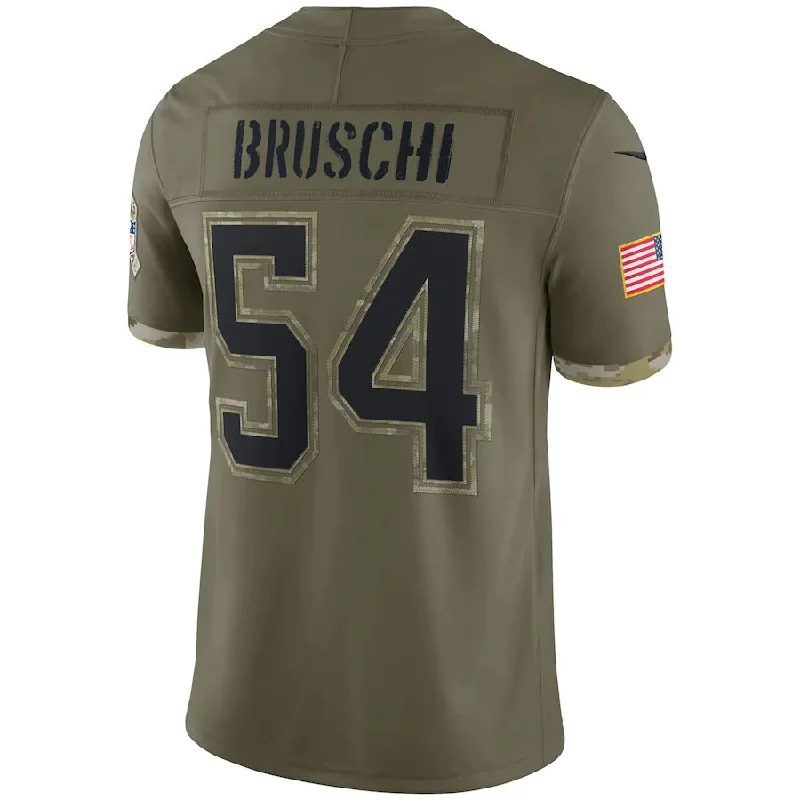 Custom Rugby Jerseys With Stripes-NE.Patriots #54 Tedy Bruschi Olive 2022 Salute To Service Retired Player Limited Jersey Stitched American Football Jerseys