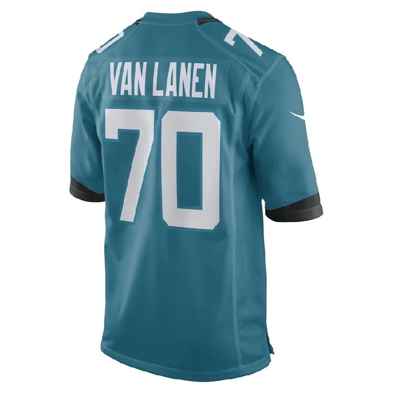 Custom Rugby Jerseys With Embroidered Patches-J.Jaguars #70 Cole Van Lanen Teal Game Player Jersey Stitched American Football Jerseys