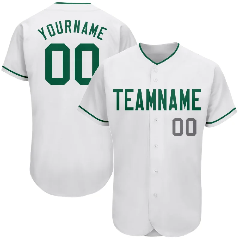 Custom Baseball Jerseys For Sponsorship & Promotion-Custom White Kelly Green-Gray Authentic Baseball Jersey