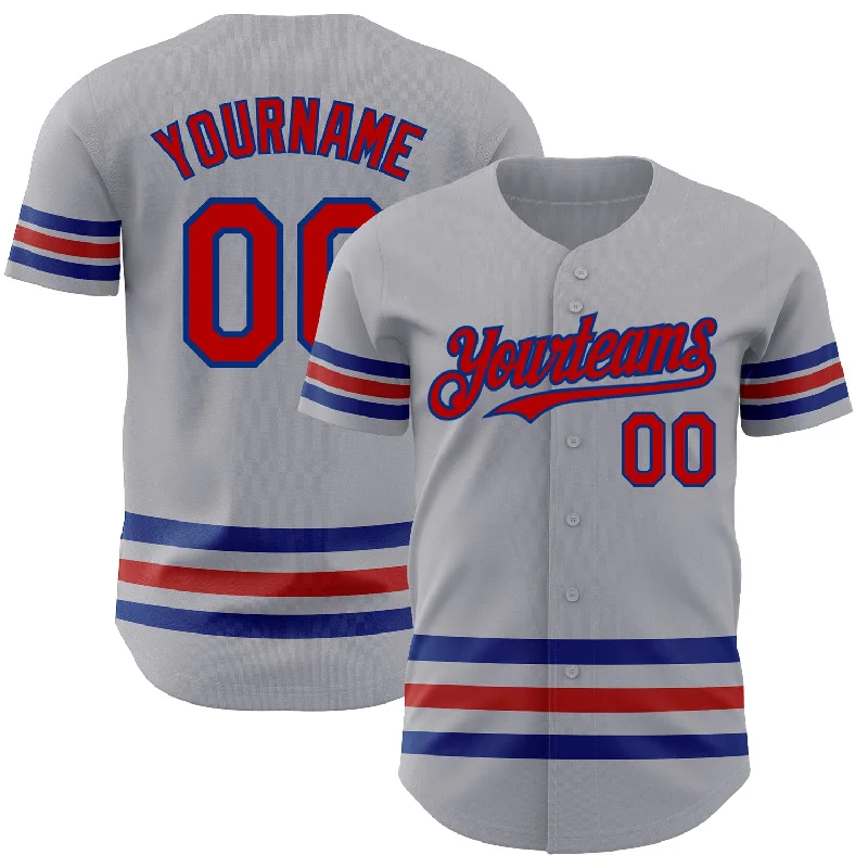 Custom Baseball Jerseys For Professional Leagues-Custom Gray Red-Royal Line Authentic Baseball Jersey