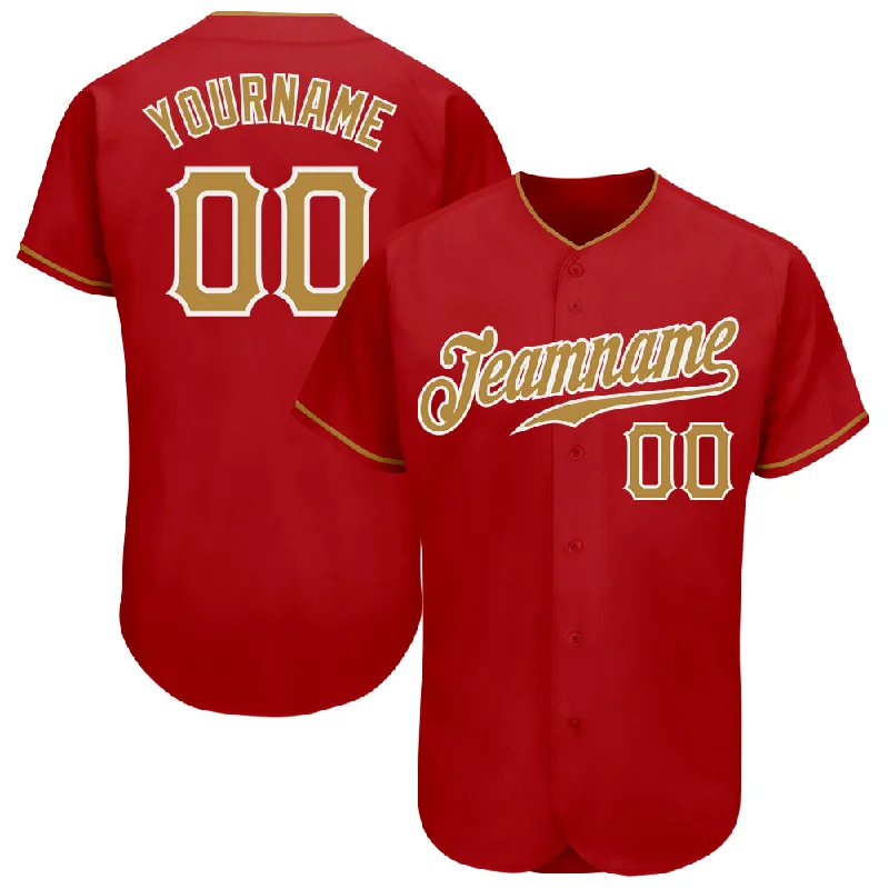 Baseball Jerseys With Bold Number Designs-Custom Red Old Gold-White Authentic Baseball Jersey