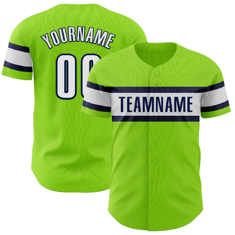 Custom Baseball Jerseys For Special Projects-Custom Neon Green White-Navy Authentic Baseball Jersey