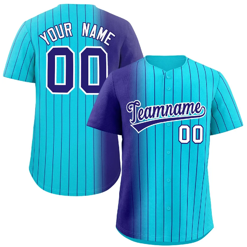 Custom Baseball Jerseys For Official Team Apparel-Custom Sky Blue Purple Pinstripe Personalized Gradient Authentic Baseball Jersey