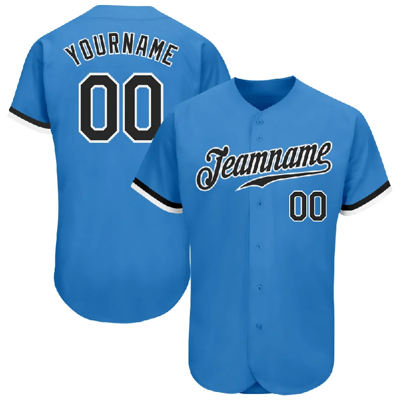 Baseball Jerseys With Custom Sleeve Designs-Custom Powder Blue Black-White Authentic Baseball Jersey