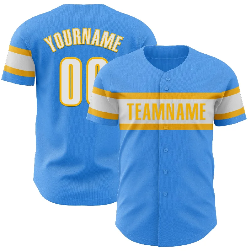 Baseball Jerseys For Supporters & Charity Campaigns-Custom Electric Blue White-Gold Authentic Baseball Jersey