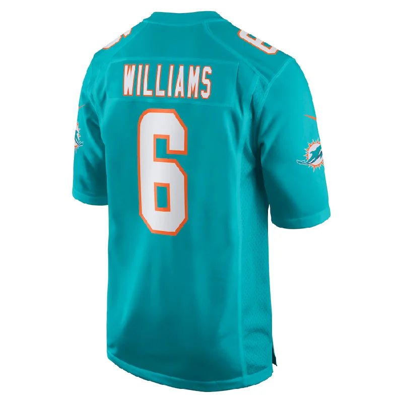 Personalized Rugby Jerseys For Birthday Gifts-M.Dolphins #6 Trill Williams Aqua Game Player Jersey Stitched American Football Jerseys