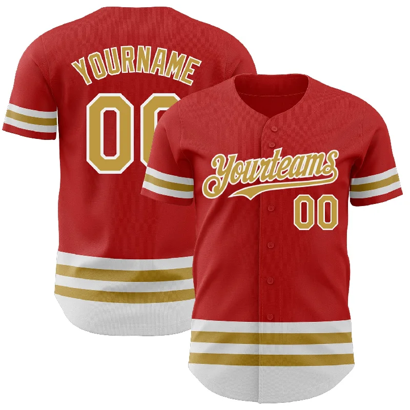 Custom Baseball Jerseys With Player Stats-Custom Red Old Gold-White Line Authentic Baseball Jersey