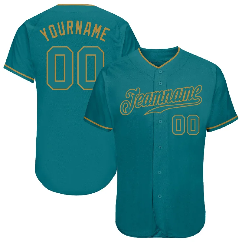 Baseball Jerseys With Personalized Embroidered Graphics-Custom Teal Teal-Old Gold Authentic Baseball Jersey