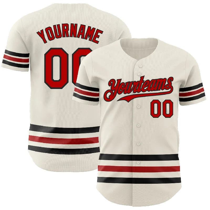 Personalized Baseball Jerseys For Competitive Leagues-Custom Cream Red-Black Line Authentic Baseball Jersey