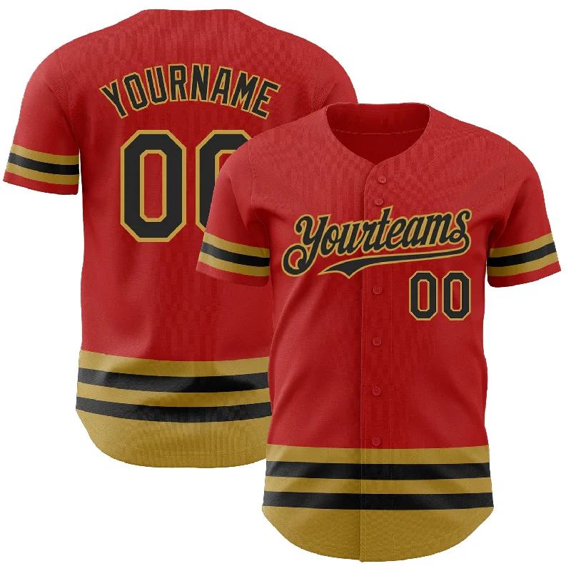 Custom Baseball Jerseys For Sports Camps-Custom Red Black-Old Gold Line Authentic Baseball Jersey