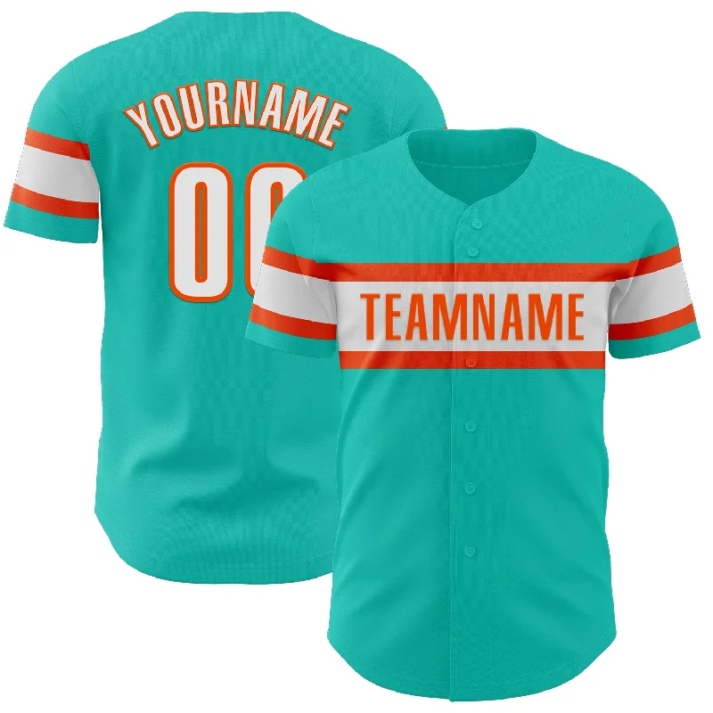 Baseball Jerseys With Custom Font Choices-Custom Aqua White-Orange Authentic Baseball Jersey