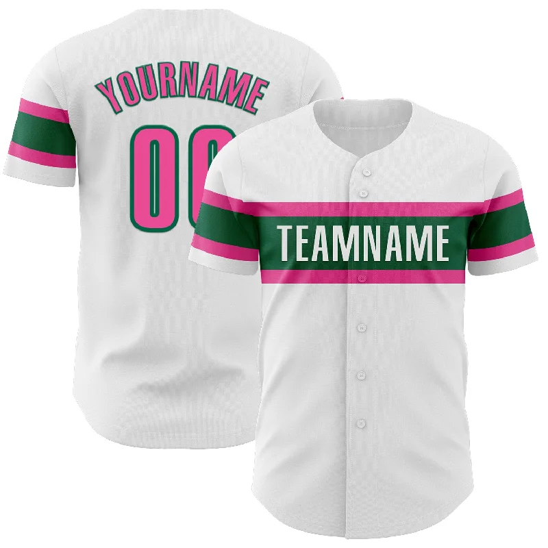 Personalized Baseball Jerseys-Custom White Pink-Kelly Green Authentic Baseball Jersey