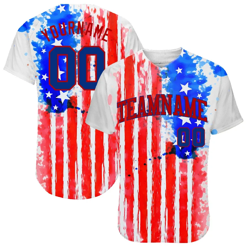 Baseball Jerseys With Team Slogans-Custom White Royal-Red 3D American Flag Authentic Baseball Jersey