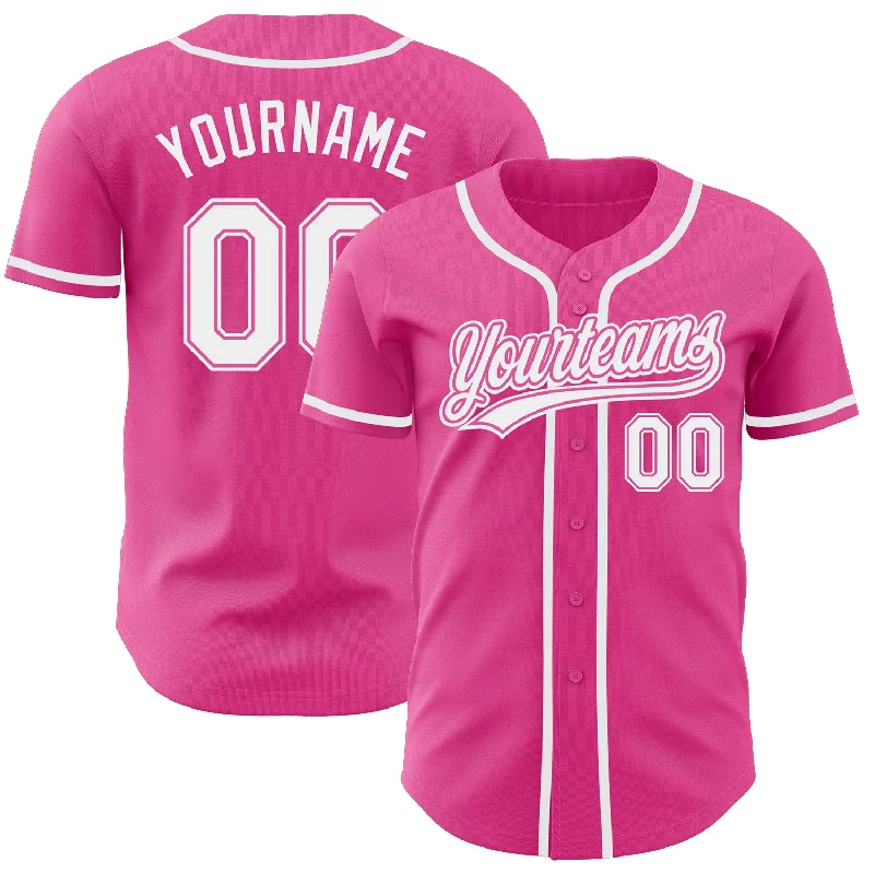 Baseball Jerseys For School Competitions-Custom Pink White Authentic Baseball Jersey