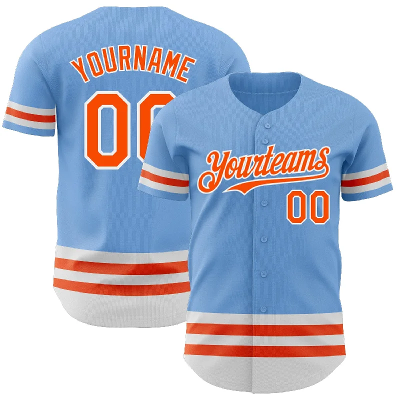 Personalized Baseball Jerseys For Fans & Players-Custom Light Blue Orange-White Line Authentic Baseball Jersey