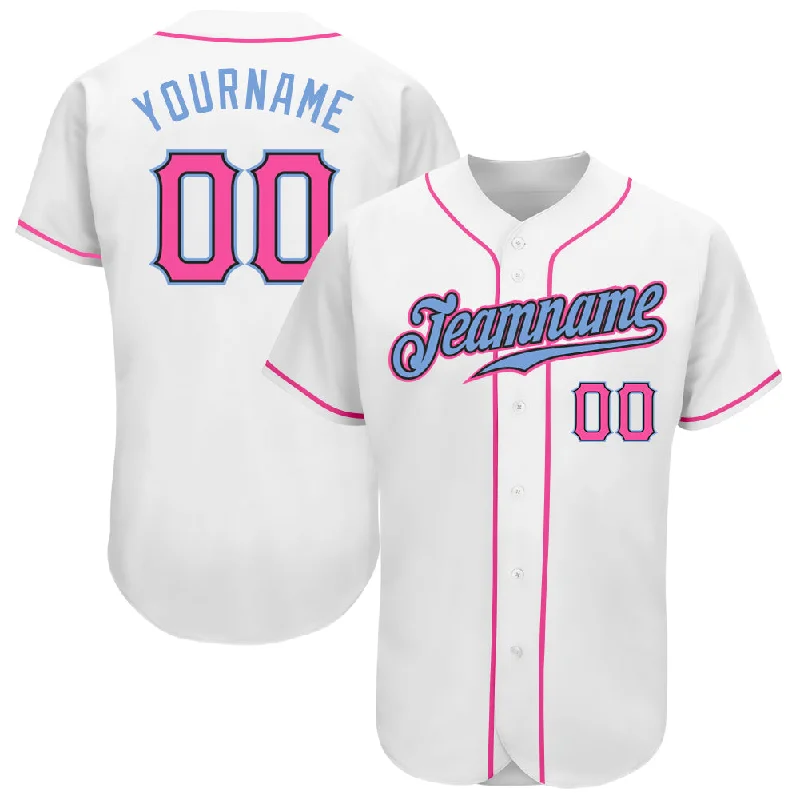 Personalized Baseball Jerseys For Event Sponsors-Custom White Pink-Light Blue Authentic Baseball Jersey