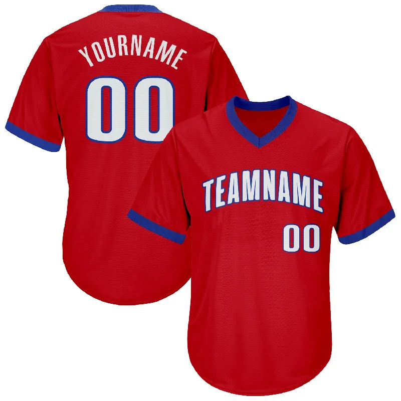 Personalized Baseball Jerseys For Tournament Recognition-Custom Red White-Royal Authentic Throwback Rib-Knit Baseball Jersey Shirt